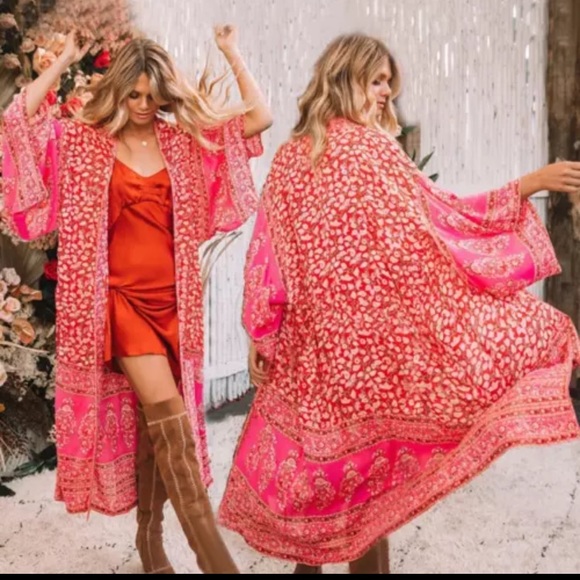 New! Red Floral Kimono - Picture 2 of 5